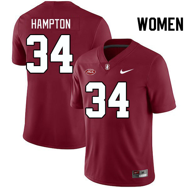 Women #34 Caleb Hampton Stanford Cardinal 2024 ACC Conference College Football Jerseys Stitched-Card